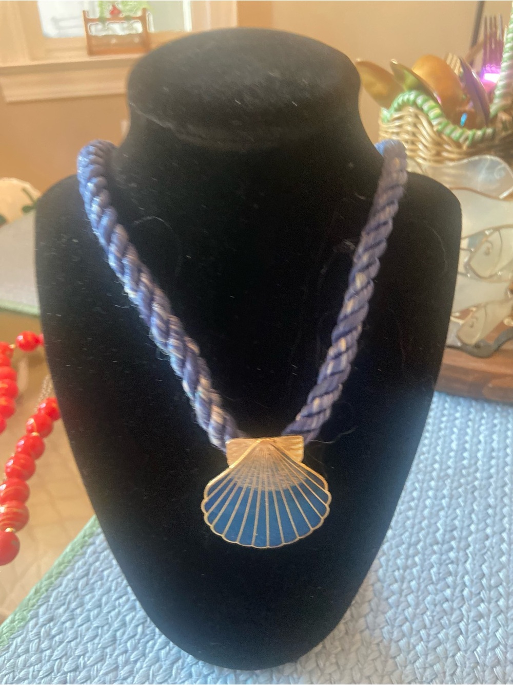 Blue Shell Pendant Rope Necklace - Women Jewelry